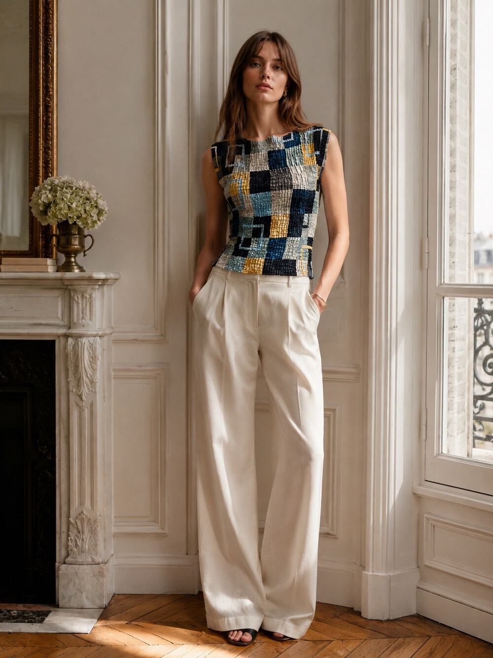 Y2K modernist blue squared symmetrical top